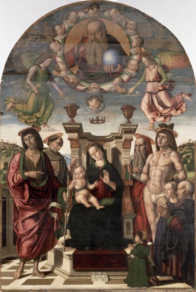 The Madonna and Child Enthroned with Saints by Giovanni Santi or Sanzio